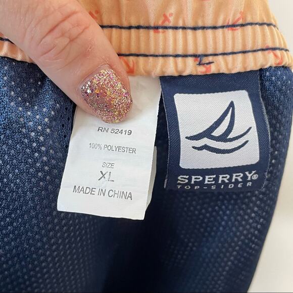 SPERRY navy & pink flamingo print men's swim trunks size XL - Picture 5 of 5